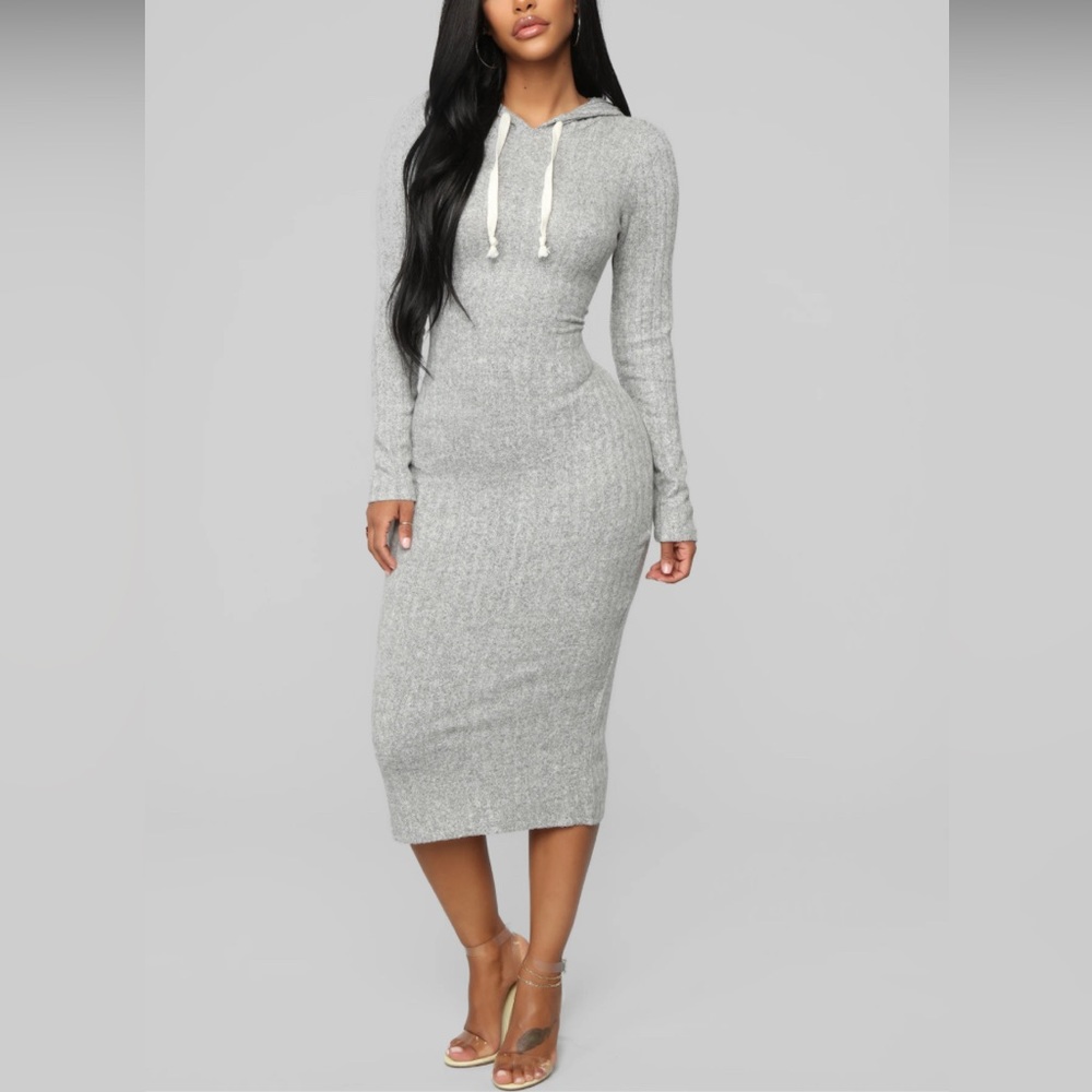 Fashion Nova long Gray Long Sleeve Hoodie Dress Size large